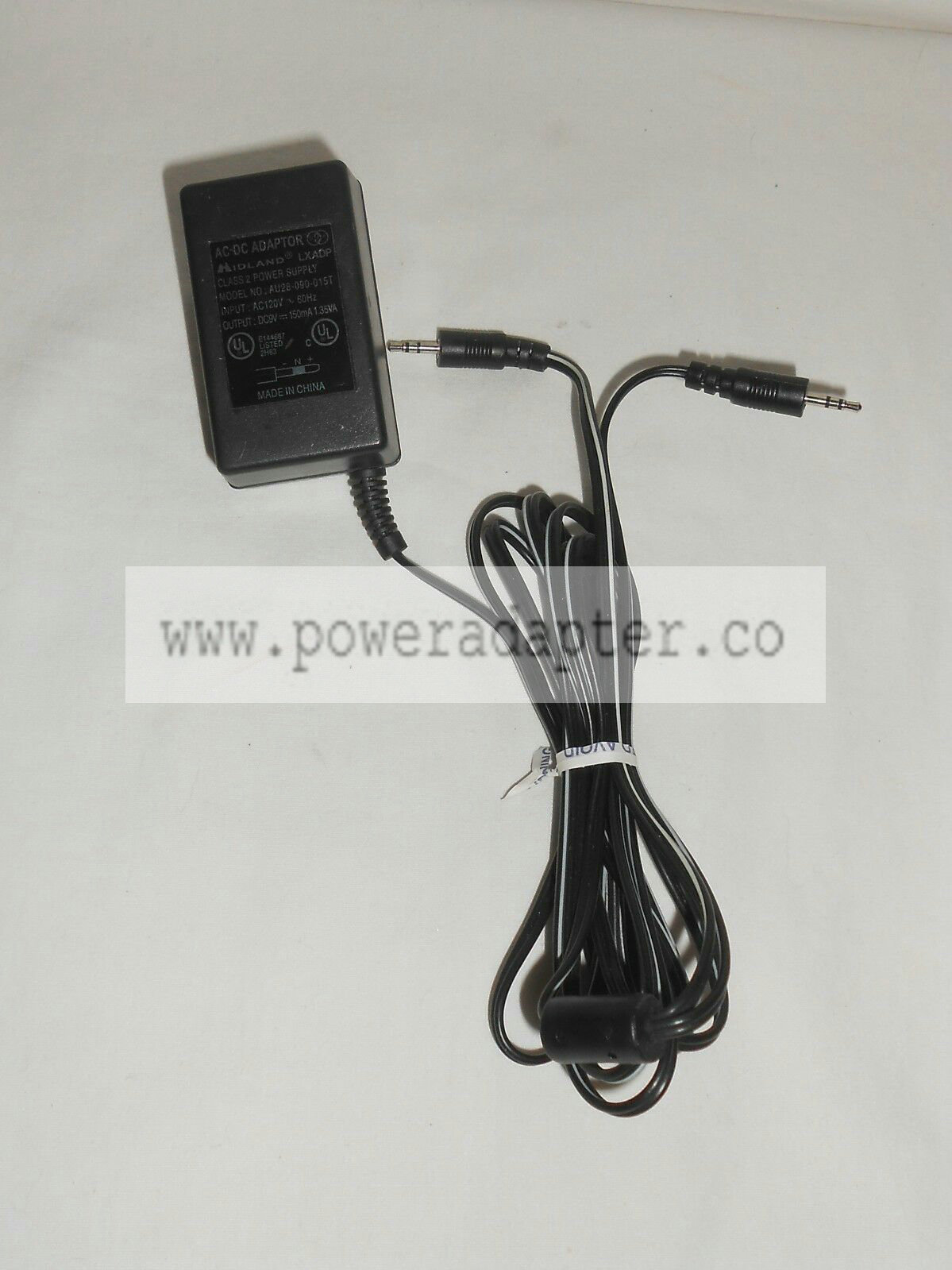 Midland LXADP AC Adapter Model AU28-090-015T Dual Male Plugs 9V Model: AU28-090-015T Output Voltage: 9V MPN: Does N - Click Image to Close