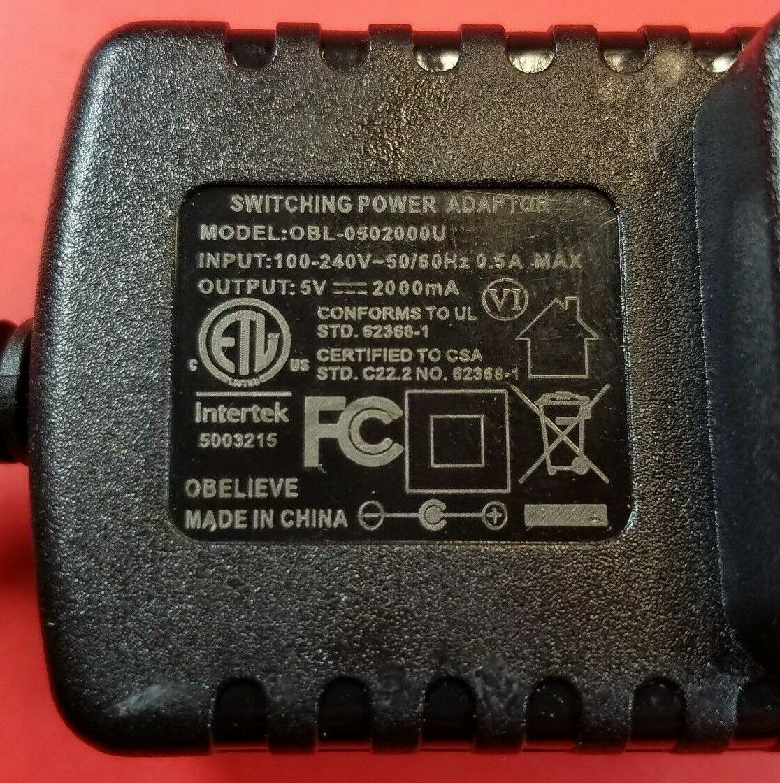 Genuine OBELIEVE OBL-0502000U Power Supply Adaptor 5V - 2000mA OEM AC/DC Adapter Type: AC/DC Adapter Features: Power
