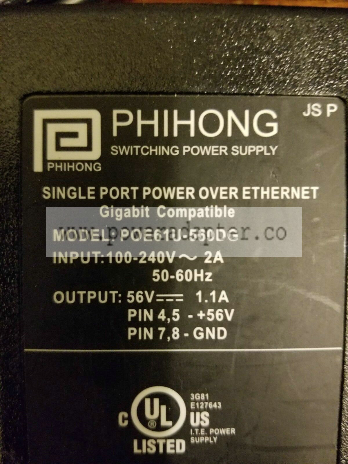 PHIHONG 560D6 56V 1.1A POE Injector *(Bundle of 4)* Bundle of 4 Used PHIHONG 560D6 POE injector 56V 1.1A Comes with p - Click Image to Close