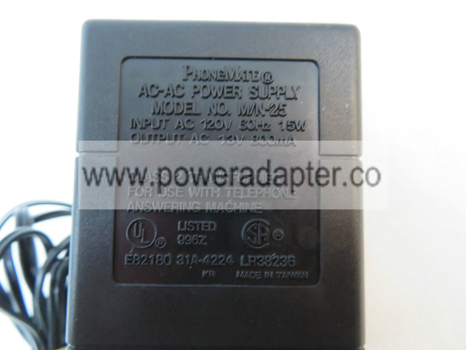 PhoneMate M/N-25 AC Adapter Power Supply Class 2 Transformer 13VAC 800mA Brand: PhoneMate Model no: M/N-25 MPN: - Click Image to Close