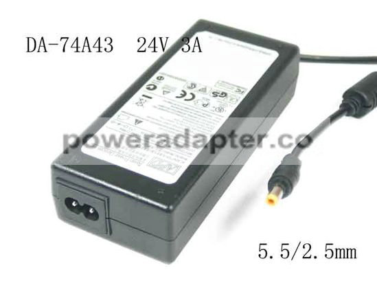 24V 3A APD Asian Power Devices DA-74A43 AC Adapter Barrel 5.5/2.5mm 2-Prong Products specifications Model DA-74A43