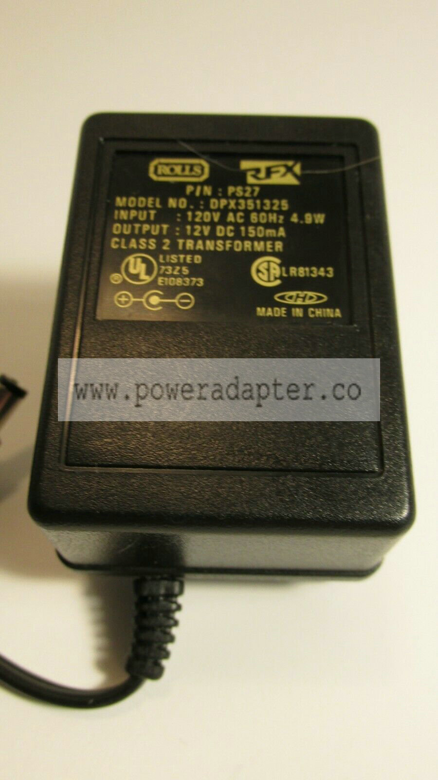 ROLLS RFX Model DPX351325 12V DC 150mA Power Supply Charger Adapter TESTED Brand: Rolls Model: DPX351325 Custom Bu