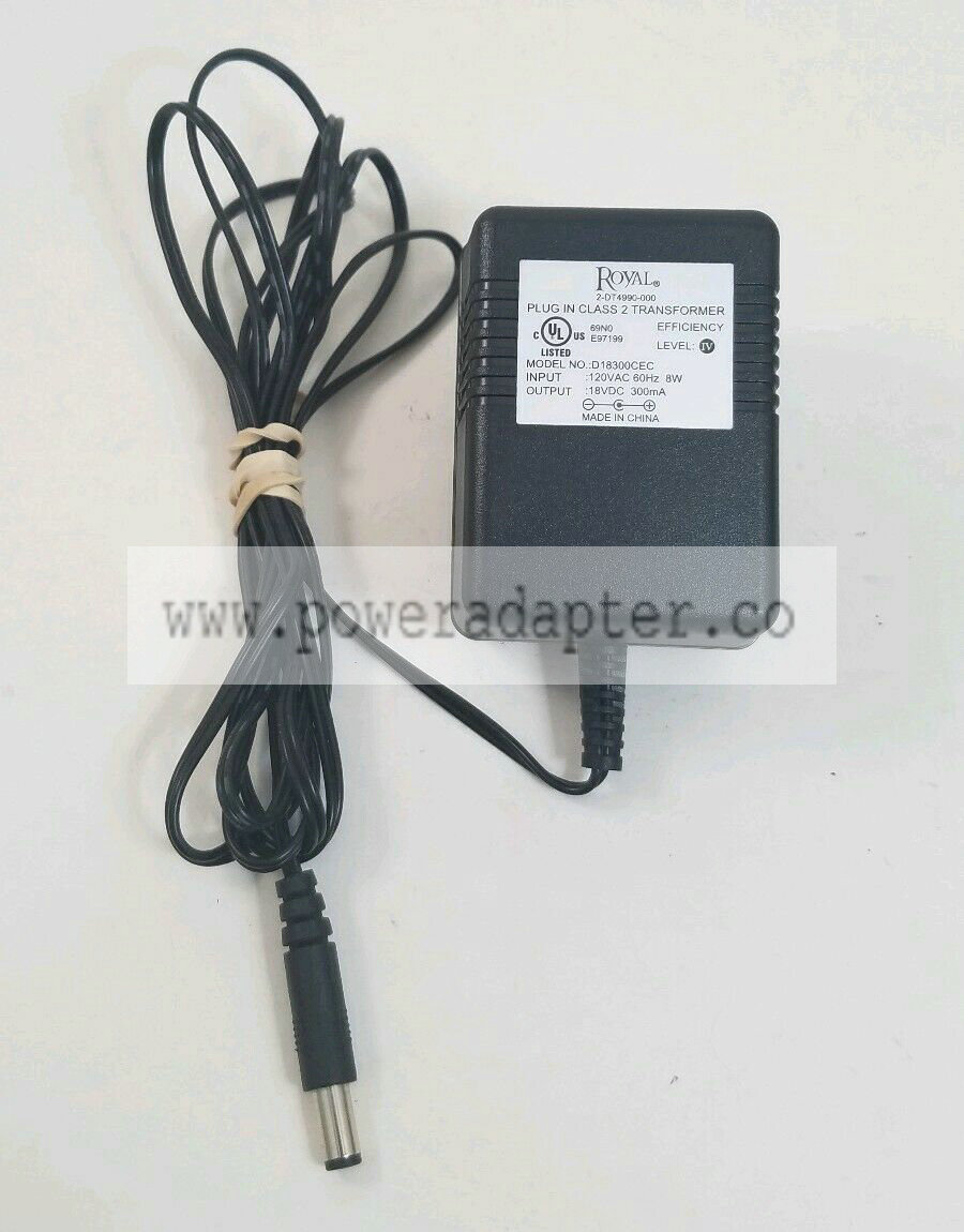 ROyal AC Adapter 2-dt4990-000 D18300CEC Royal AC Adapter 2-dt4990-000. Condition is new. 120v input 18vdc output. - Click Image to Close