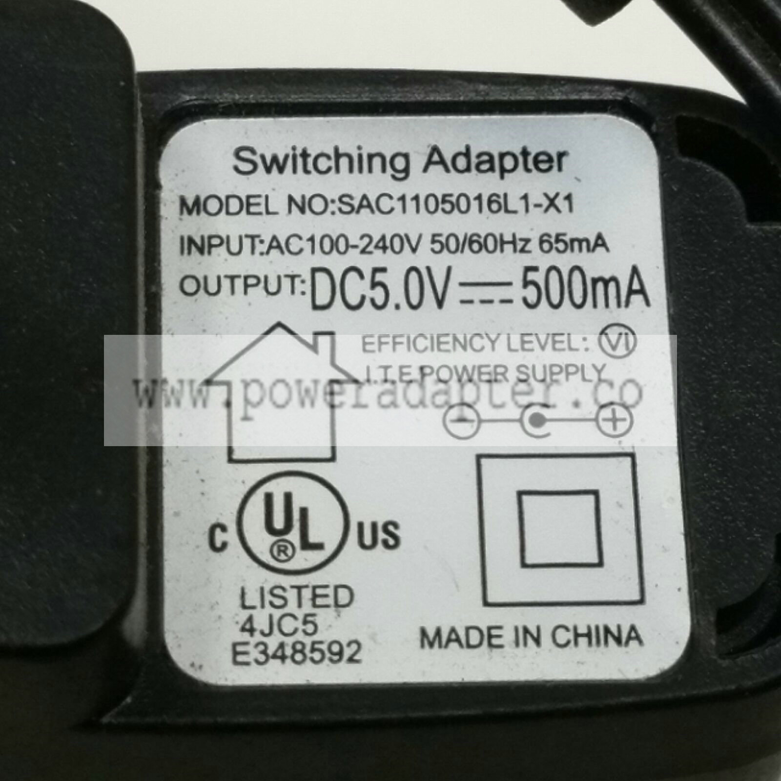 Switching Adapter AC Adapter Model SAC1105016L1-X1 Output 5VDC 500mA Brand: unbranded MPN: SAC1105016L1-X1 Model: S