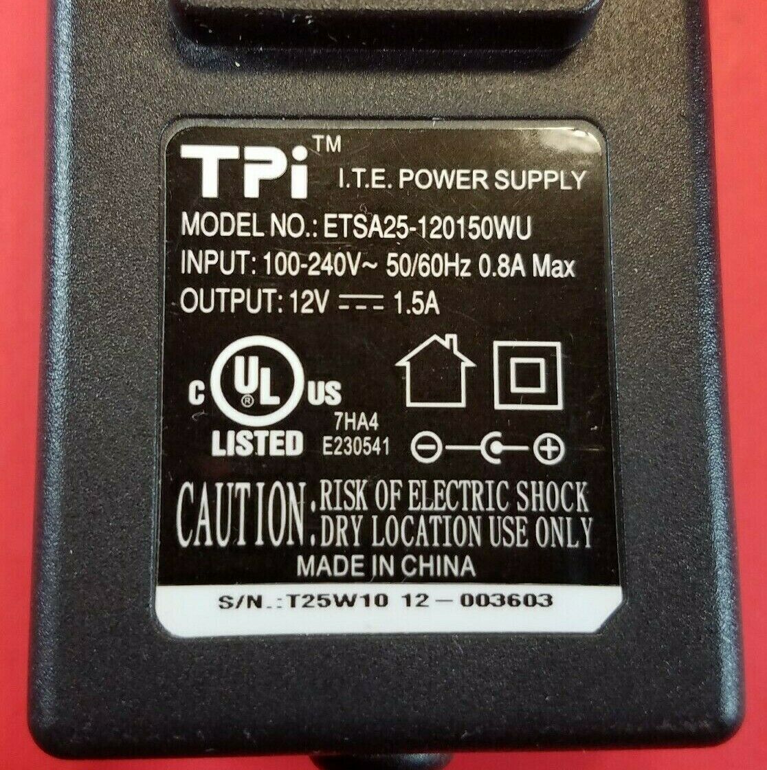 Genuine TPi ETSA25-120150WU Power Supply Adaptor 12V - 1.5A OEM AC/DC Adapter Type: Power Supply Features: Powered M