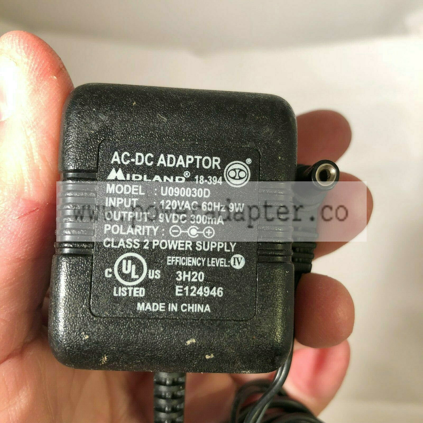 U090030D 9V 300mA Midland Power Supply Adapter Fast Ship! Adapter has been tested with a multi-meter and guaranteed to