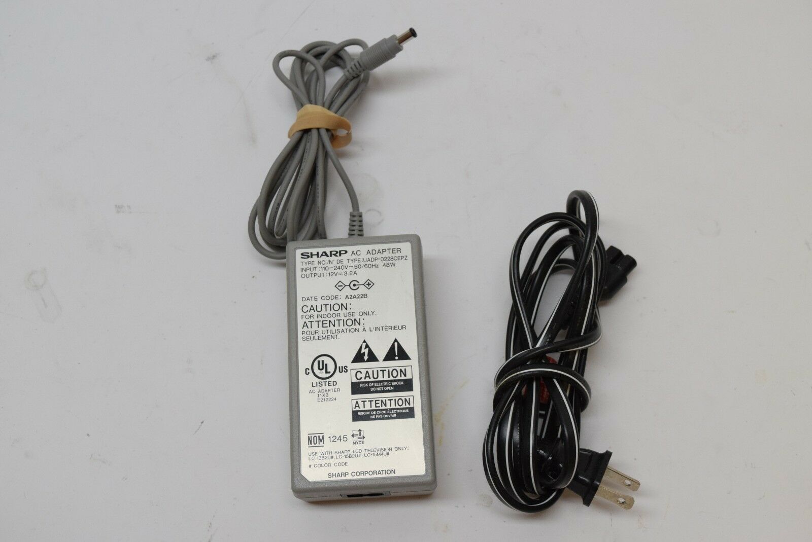 Sharp UADP-0228CEPZ 12V 3.2A Power Supply AC Adapter LC15M4U LC13B2U LC15B2U MPN: UADP-0228CEPZ Maximum Output Power:
