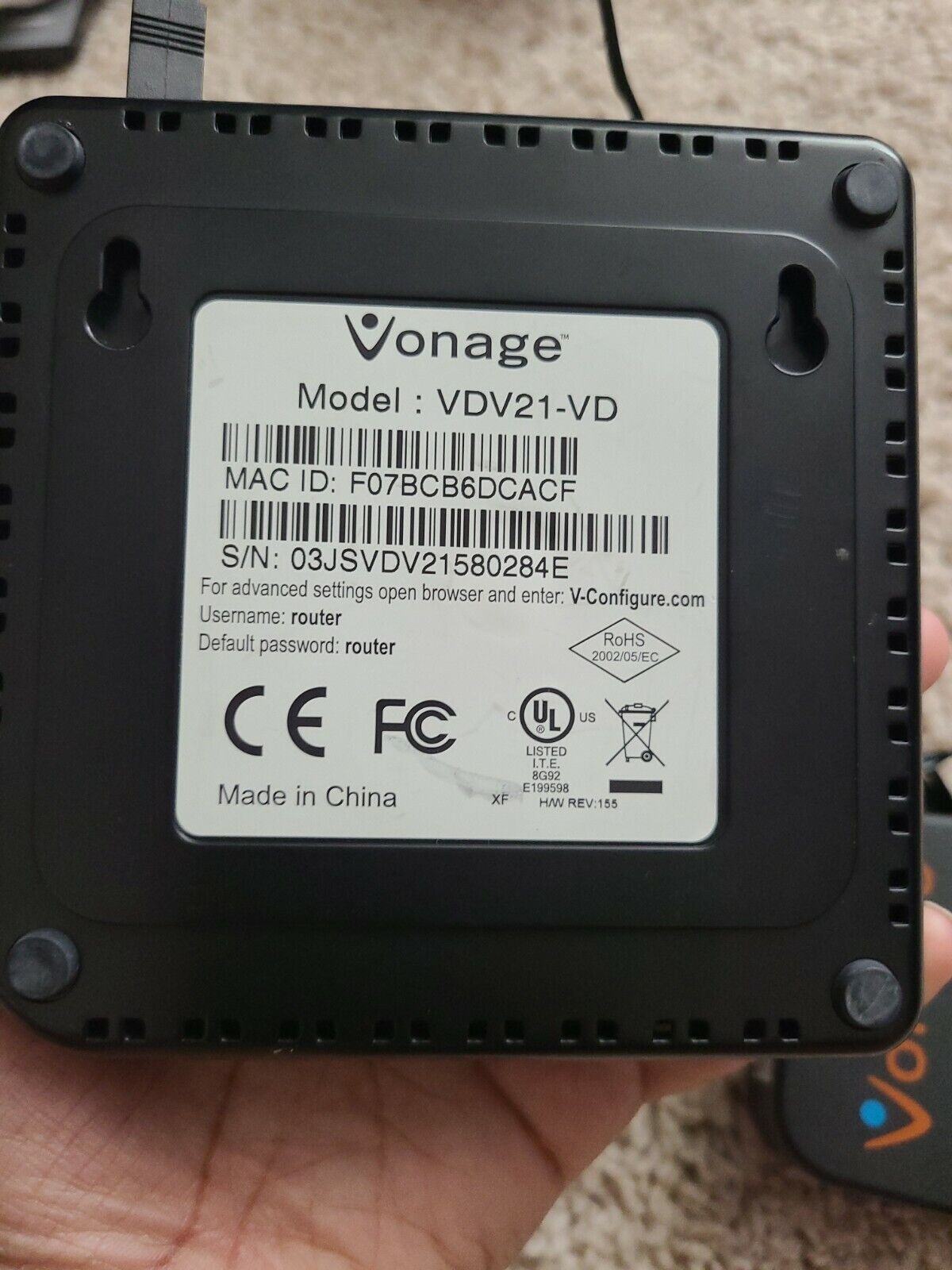 Vonage VDV21-VD VOIP Phone Adapter Brand: Vonage Type: VOIP Phone Adapter Color: Black Model: VDV21-VD UPC: does - Click Image to Close