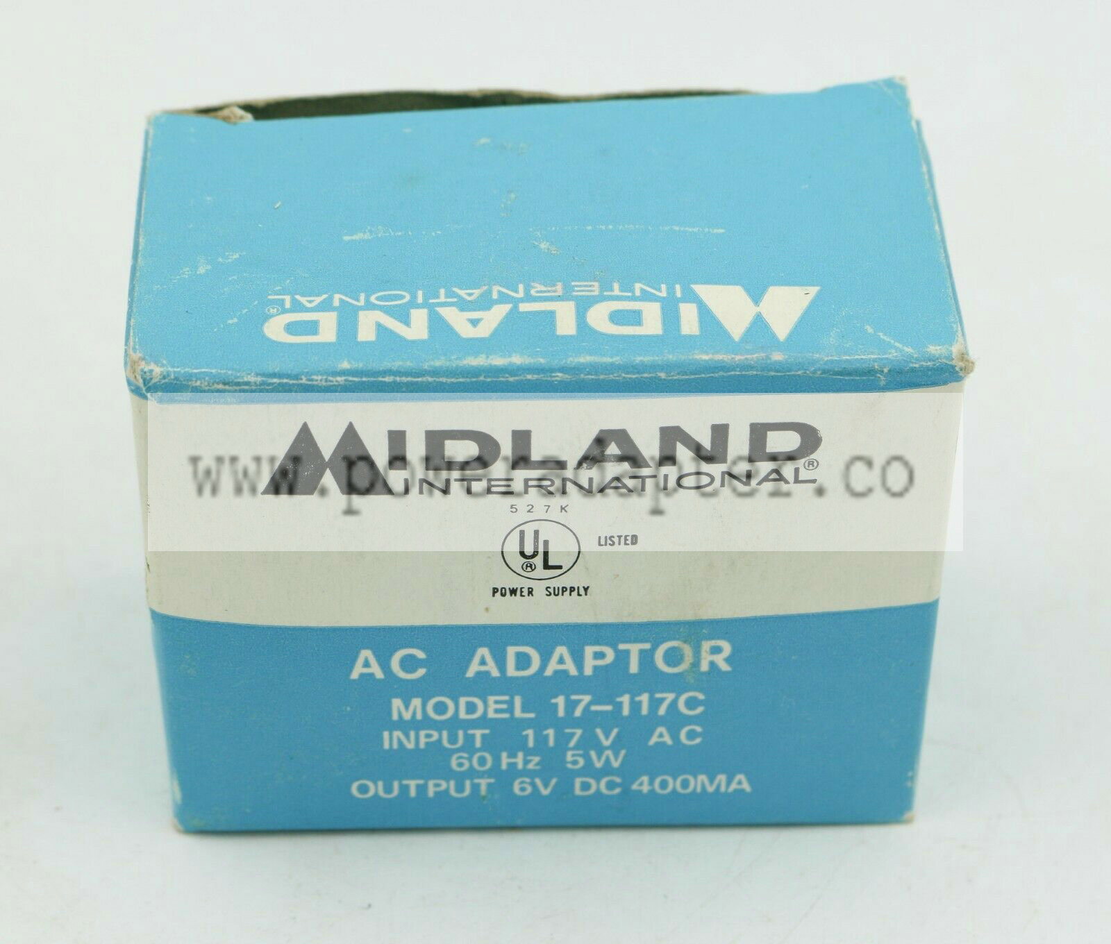 Vtg Midland AC Adapter 17-117C (Input 117V AC, 60 Hz, 5W, Output 6V DC, 400 MA) Type: AC/DC Adapter Brand: Midland - Click Image to Close
