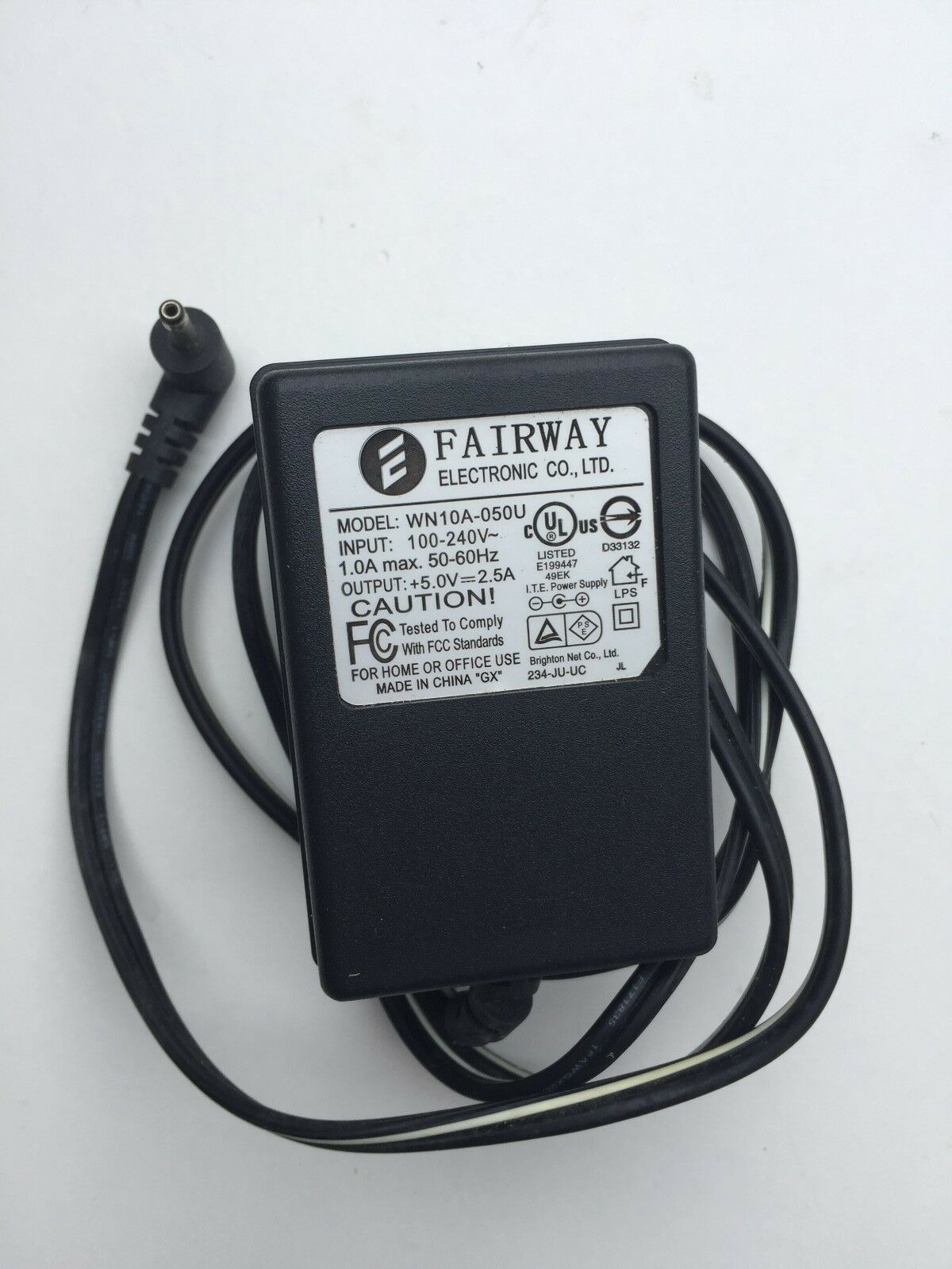 Fairway Electronic Co. WN10A-050U 5V 2.5A Power Supply AC Adapter Charger Cord Model: WN10A-050U Brand: FairWay Colo - Click Image to Close