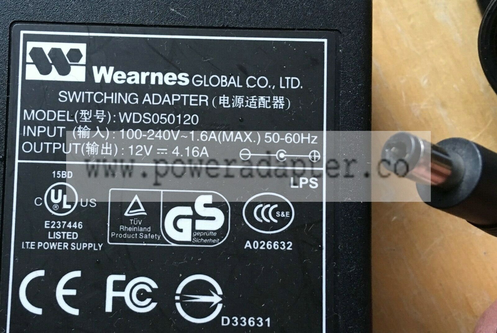 Wearnes WDS050120 12V DC 4.16A Switching Power Supply Adaptor CCTV LCD PSU mains plug adapter Good working condition Or - Click Image to Close