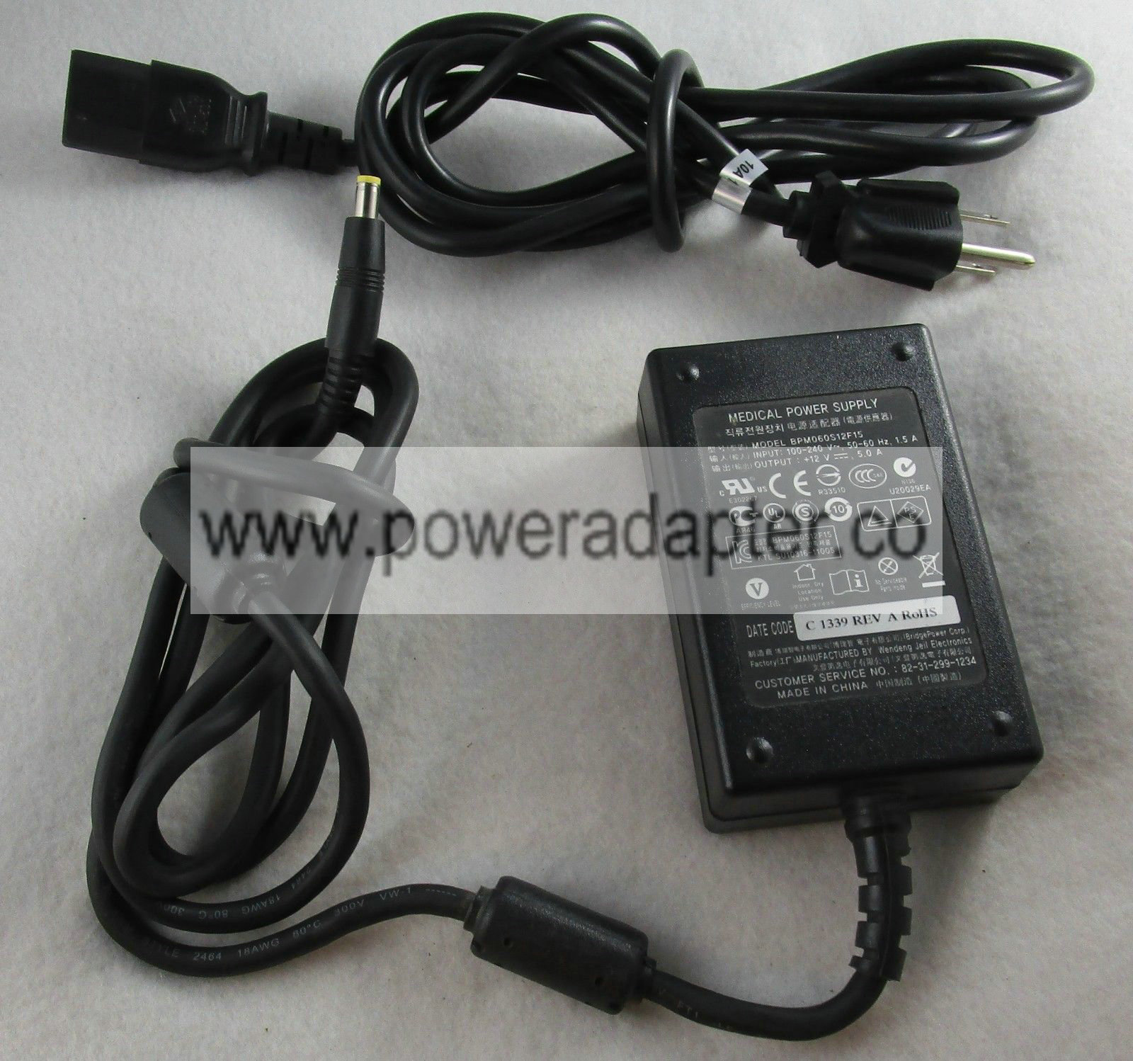 Wendng Jeil Medical Power Supply 12V 5A Barco Display AC Adapter BPM060S12F15 Bundled Items: Power Cable Non-Domesti