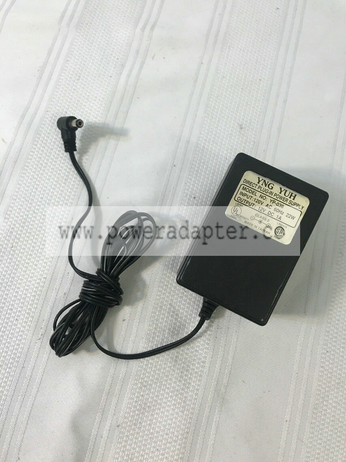 YNG YUH DIRECT PLUG IN POWER SUPPLY YP-038 AC Adapter Output: 12V 1A Charger Description Item is in very good condi