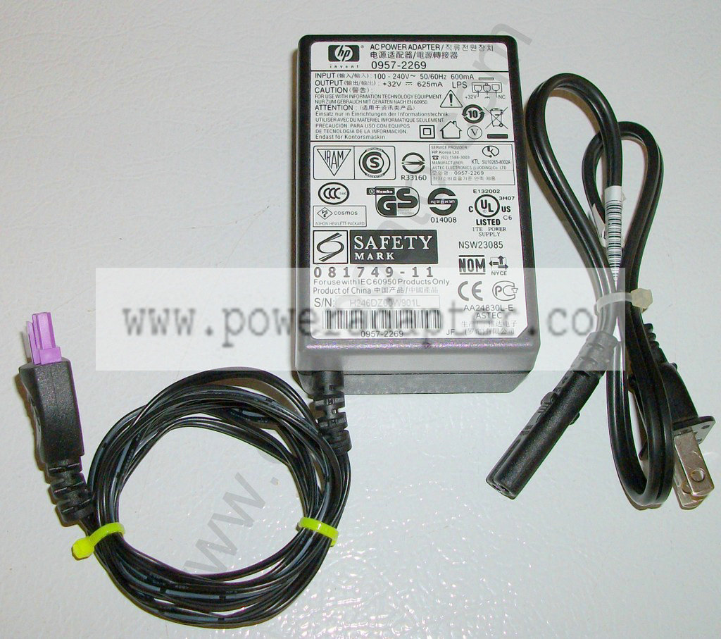 HP DeskJet AC Adapter 0957-2269 32V DC [0957-2269] This AC adapter is for use with some HP DeskJet and Photosmart prin - Click Image to Close