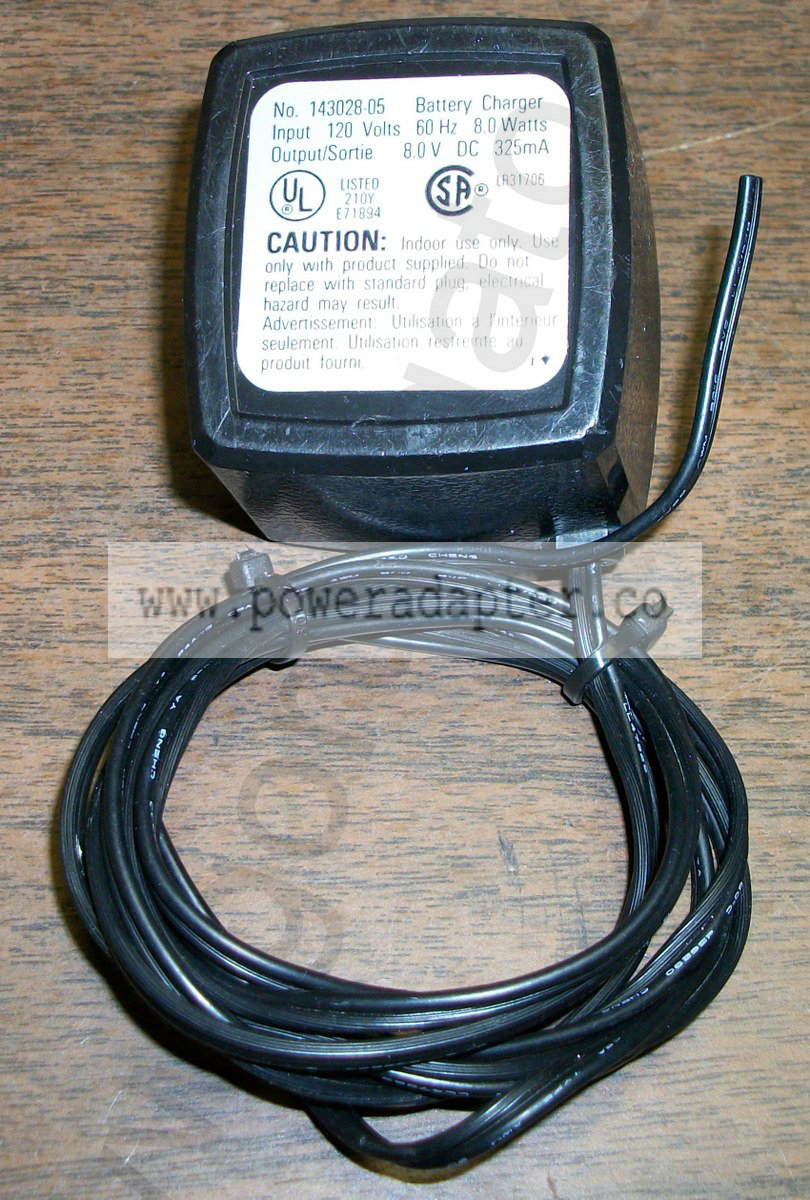 Black & Decker Power Supply AC Adapter Charger 8VAC, 325mA [143028-05] Input: 120VAC 60Hz 8W Output: 8VAC 325mA. Model - Click Image to Close