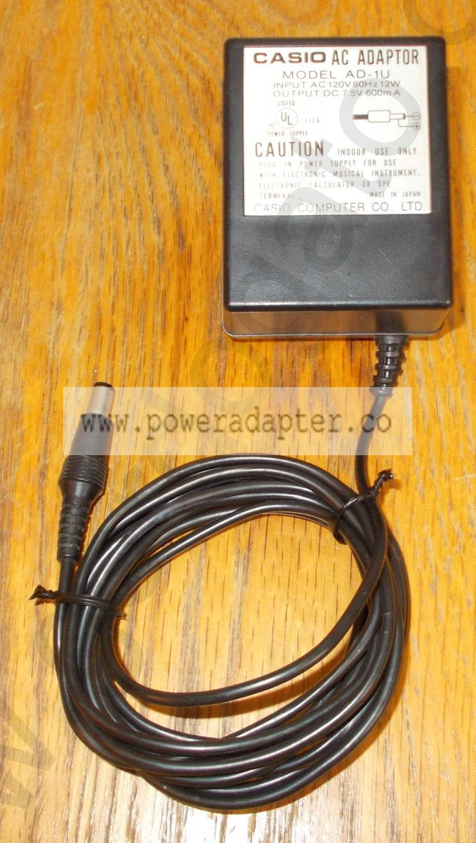 Casio AC Adapter Model AD-1U 7.5V 600mA [AD-1U] Input: AC 120V 60Hz 12W Output: DC 7.5V 600mA Model AD-1U Made in Japa - Click Image to Close