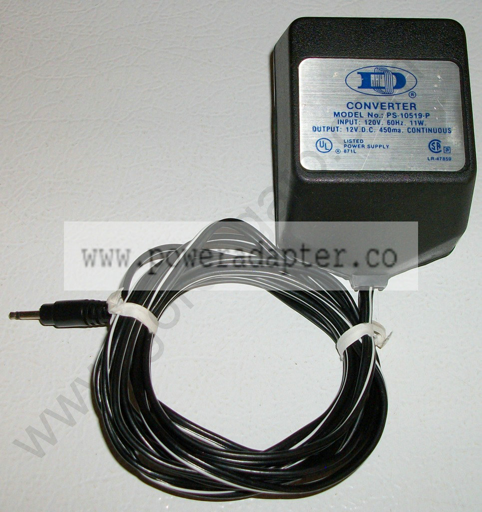 Dormeyer Converter AC Adapter PS-10519-P, 12VDC, 450mA [PS-10519-P] Input: 120VAC 60Hz 11W Output: 12VDC 450mA Contin