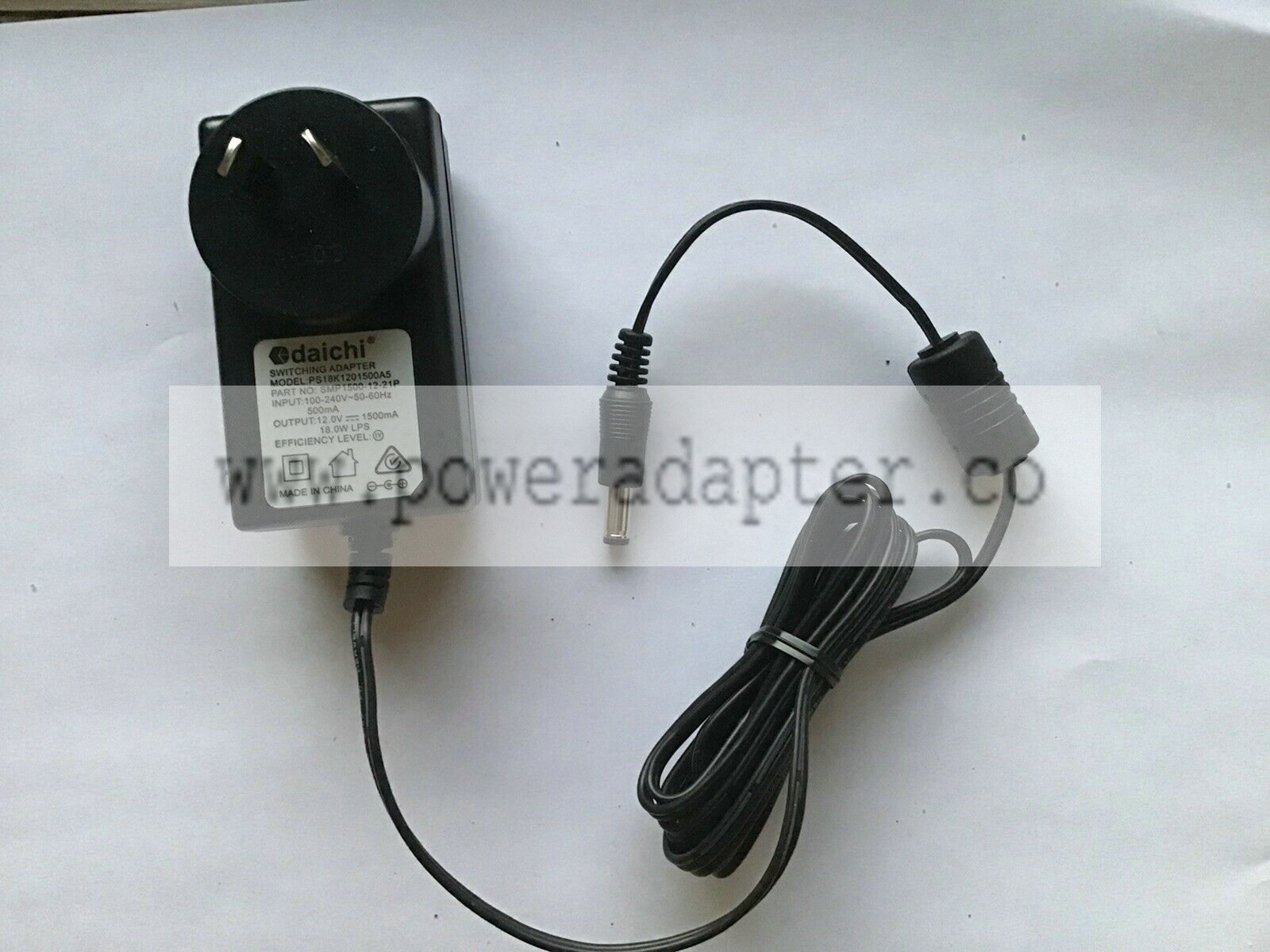 daichi Switching Adapter Input 100-240V~ 50-60Hz 500mA Output 12.0V 1500mA 18.0W Daichi Switching Adapter Input 100-2