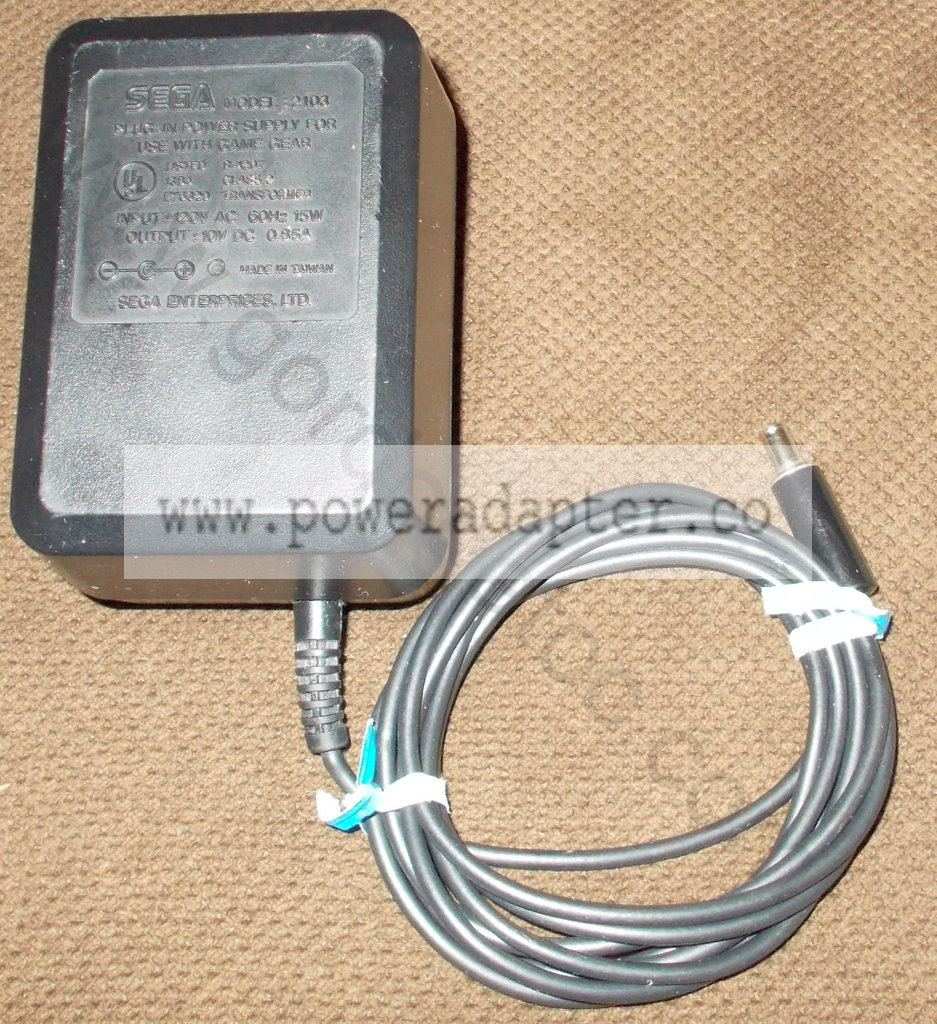 Sega Game Gear Plug In Power Supply AC Adapter Model 2103 [2103] Input: 120VAC 60Hz 15W, Output: 10V DC 0.85A. Model N