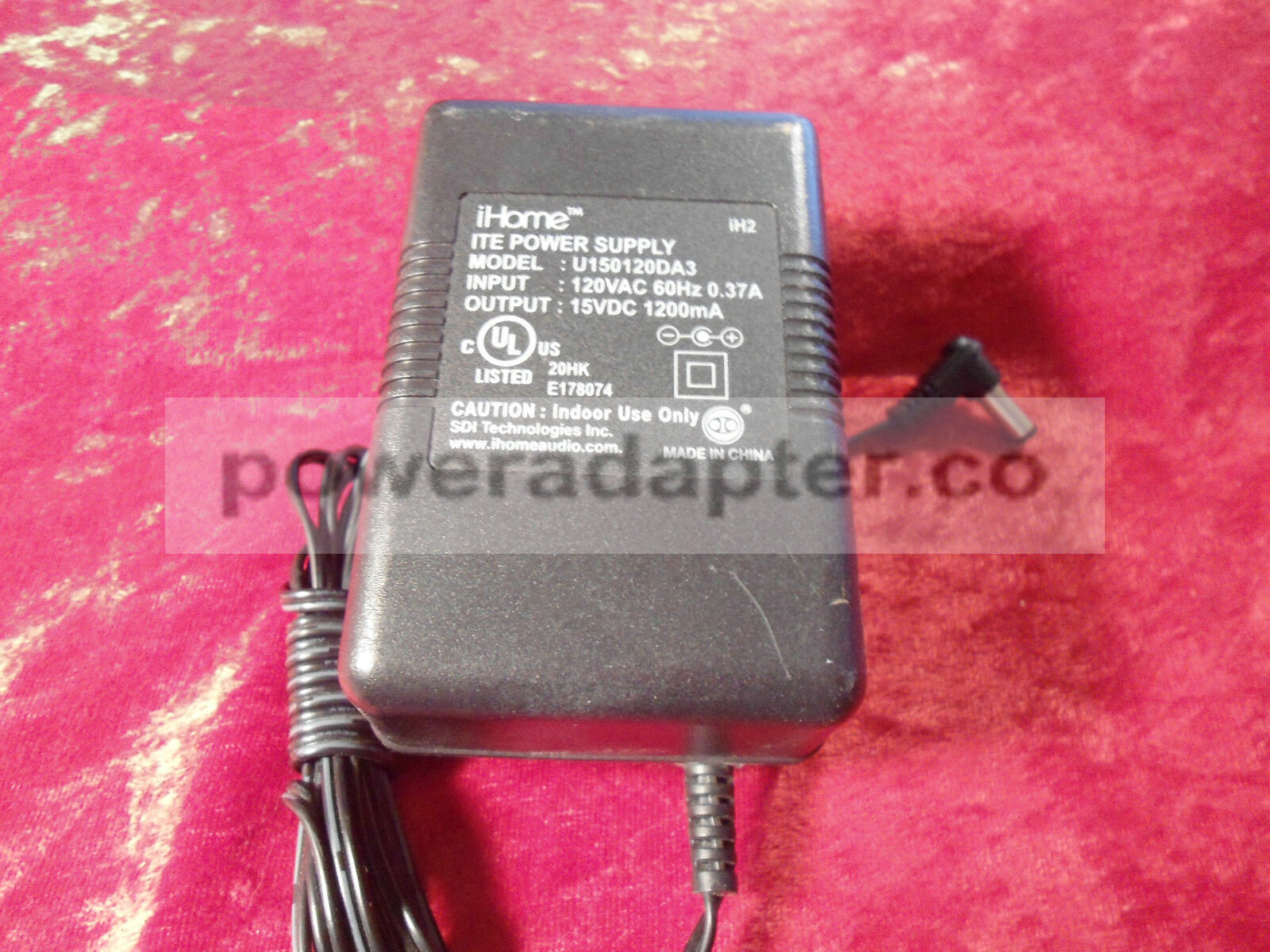 iHOME U150120DA3 (iH56) AC Power Adapter 15VDC - 1200mA 0.37A 60 HZ Condition: new Model: U150120DA3 (iH56) Output