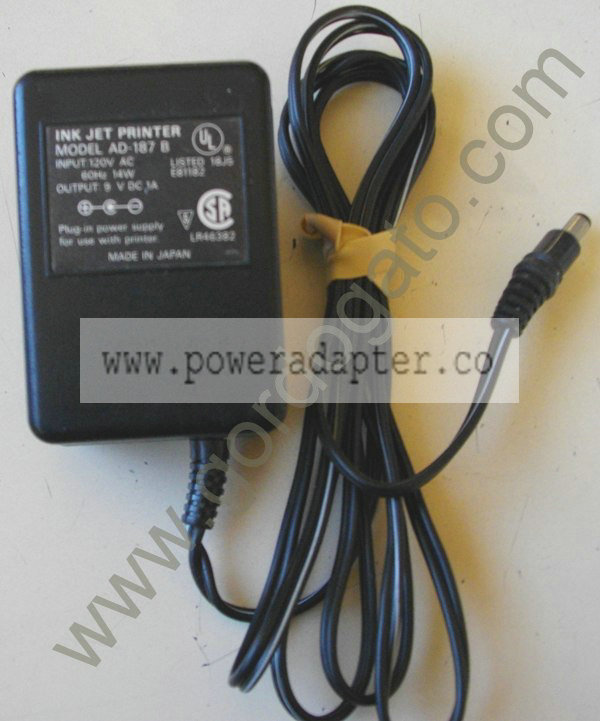 InkJet Transformer Power Supply 120VAC to 9V DC 1A [AD-187 B] Model AD-187 B Negative on Center AC Adapter. Input is 1 - Click Image to Close