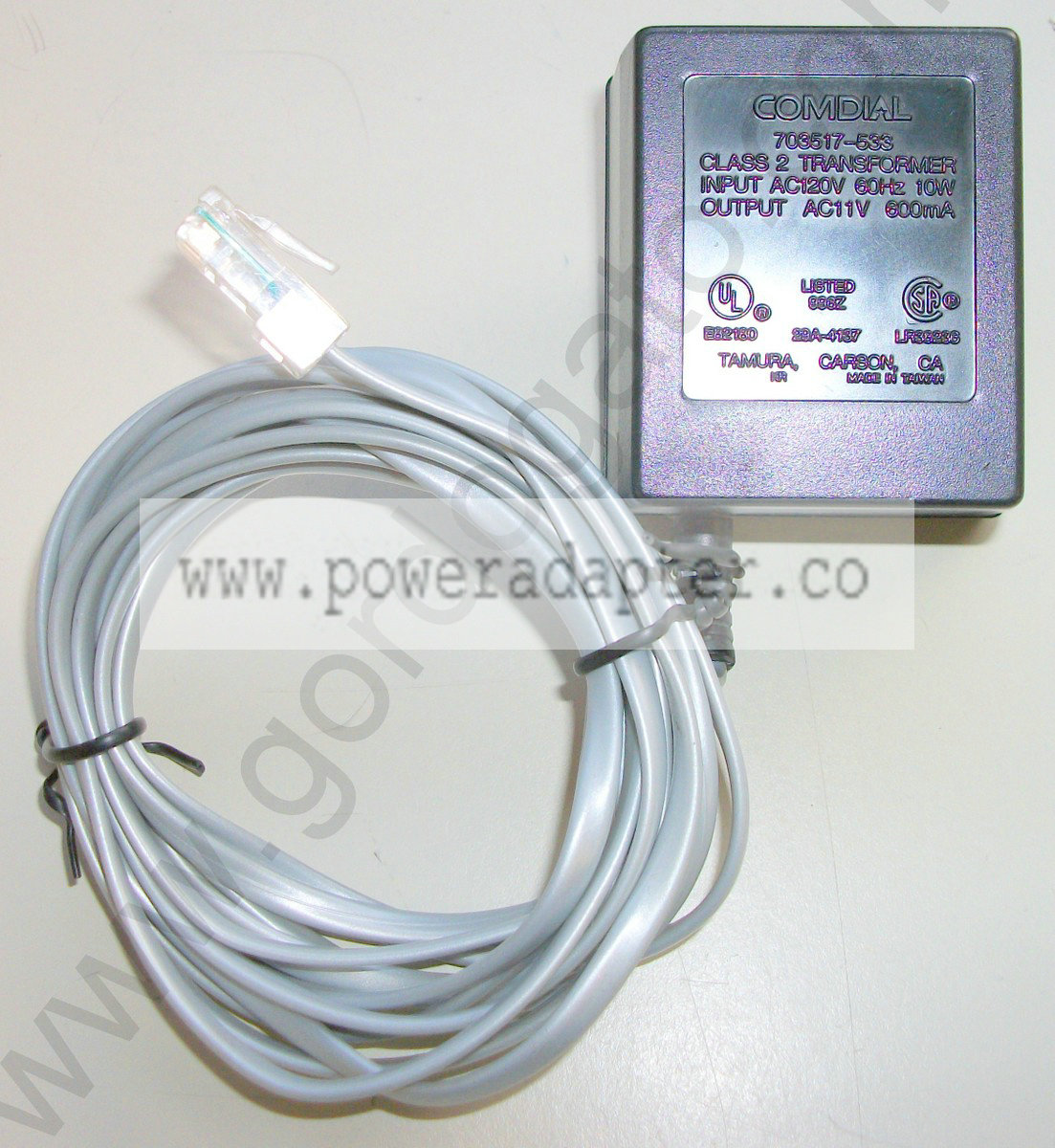 Comdial 703517-533 AC Adapter Transformer 11VAC, 600mA [703517-533] Input: 120VAC 60Hz 10W, Output: 11VAC 600mA. For u