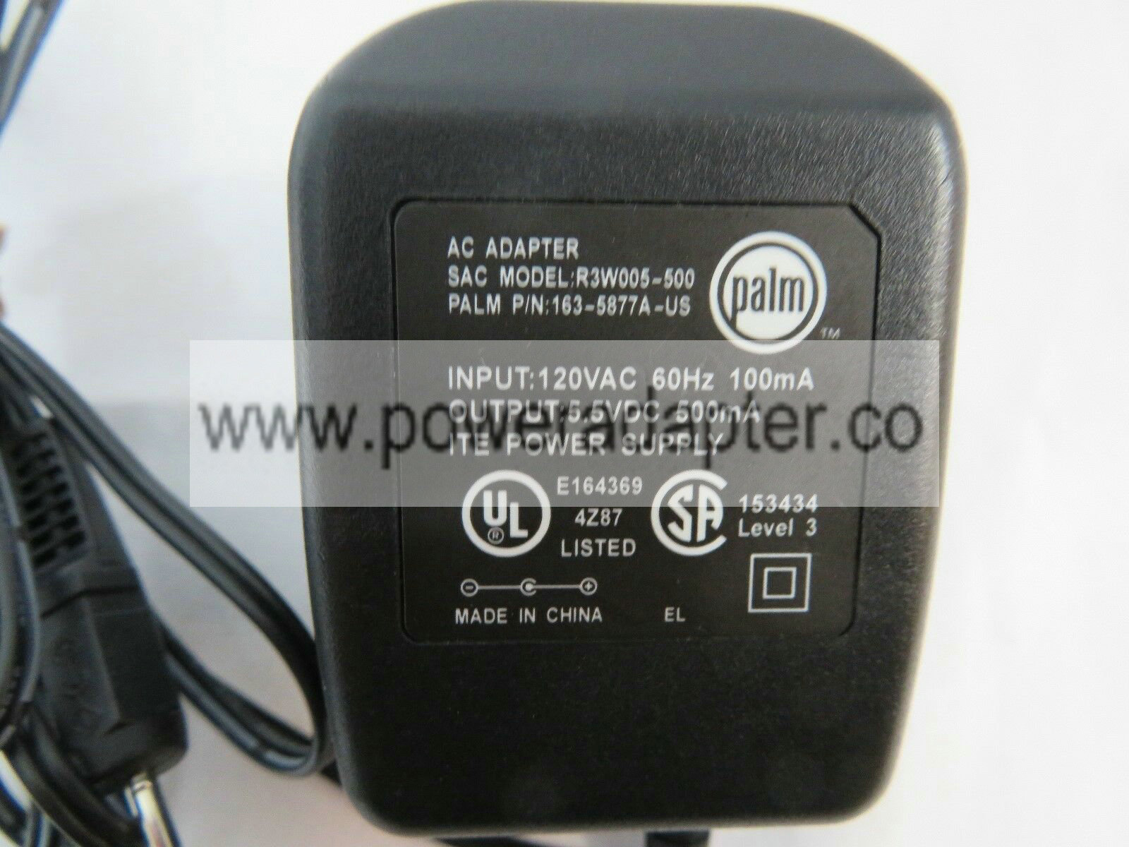 Palm AC Adapter Power Supply Model: R3W005-500 Part Number: 163-5877A-US Brand: Palm Model no: R3W005-500 MPN: 1 - Click Image to Close