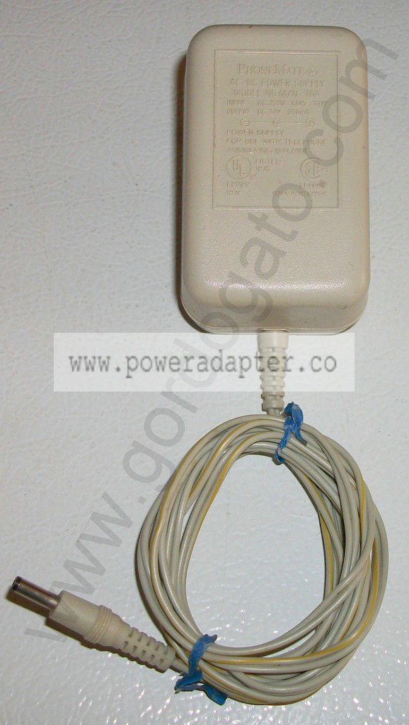 Phone Mate Power Supply M/N-10A 14V 300mA AC Adapter [M/N-10A] Input: 120VAC 60Hz 14W, Output: 14VDC 350mA. Model No.: