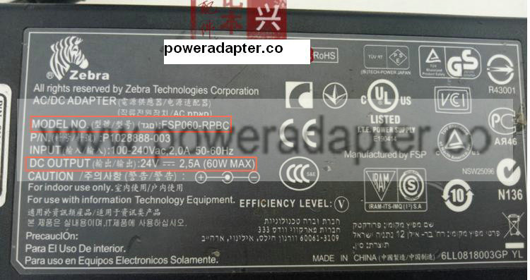 original zebra 24V 2.5A GT820/GT800/GK420 6.5*3.0MM Printer AC Power Adapter Cord Charger printer power adapter - Click Image to Close