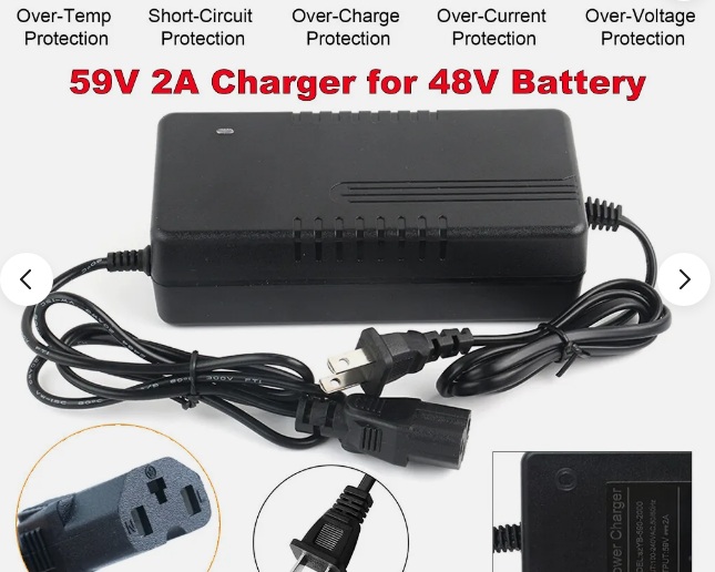 48V 2A US Plug Lead Acid Battery Charger Power Supply for Electric Bicycle Bike Max. Output Power 120W Current 2A Type