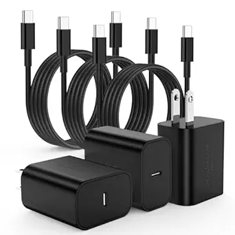 3Pack USB C Charger for Samsung Galaxy S24 Ultra, Super Quite Fast Charging Type C Block with 6FT C to C Cord for Samsun