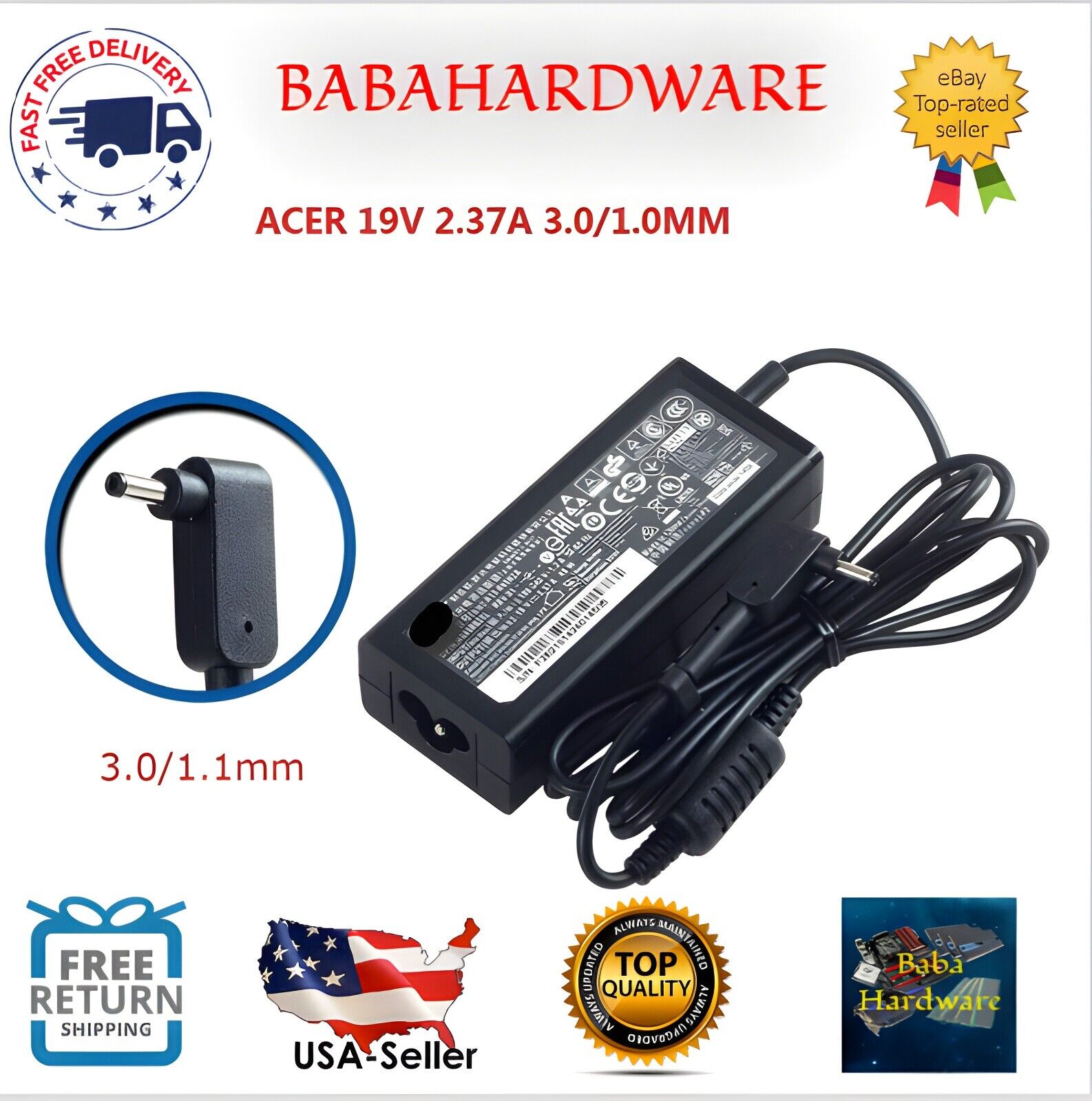 19V 2.37A 45W Laptop Replacement Power Adapter Charger For Acer Aspire 3.0*1.1mm Compatible Brand For Acer Bundled Item