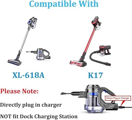 26V Vacuum Charger Compatible with MOOSOO M X6 XL618 XL-618A K17 K17 Pro VC01 M24 M8 Cordless Vacuum Power Cord. Conn