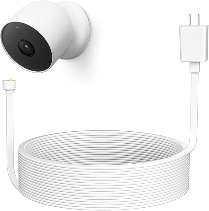 10ft/3m Weatherproof Charging Cable for Google Nest Cam Outdoor or Indoor, Battery - Flat Outdoor Power Cord for Nest Ca