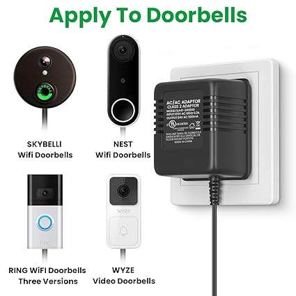 AC 24 Volt Transformer, C Wire Adapter, Compatible with All Versions of Ring Doorbell and Thermostat for Ecobee,Sensi an