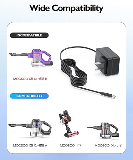26V Charger Fit for Moosoo Cordless Vacuum - (Fit for XL-618A X6 X6W K17 K17G K17 Pro VC01 M24,GeeMo G201 Cordless Vacuu