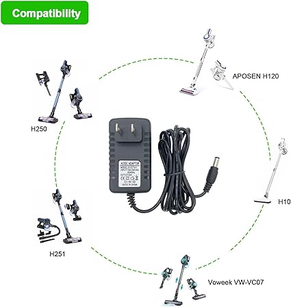 Vacuum Cleaner Charger Compatible with Orfeld, Wlupel, Voweek, 21V-27V Power Adapter DC 5.5 X 2.5MM Charging Cable Cord