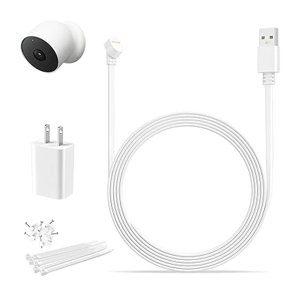 Power Cable for Google Nest Cam Outdoor or Indoor,Batte/ry,20FT/6M Long Weatherproof Charging Cable with Charger 5V2A fo