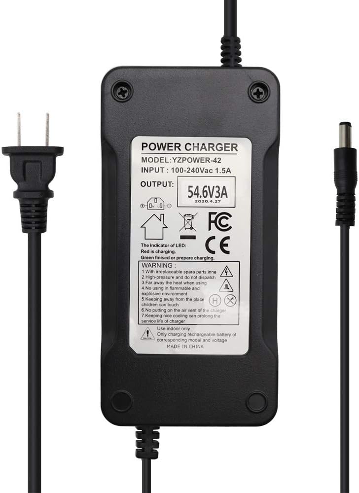 54.6V 3A Lithium Battery Charger for 48V 13s Batteries Pack DC 5.5×2.1mm Plug with a 5.5×2.5mm tip Included Components