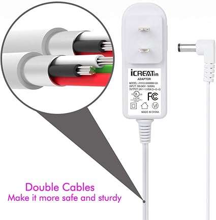 24V Power Cord Adapter, iCreatin 24V 0.65A AC to DC Adaptor Power Supply Replacement Cable for 100ml / 120ml / 300ml / 5