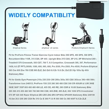 9.8ft Extra Long Power Supply Adapter for ProForm Elliptical，Power Cord for Smart Strider 480 490 500 600 LE, 390 395 47