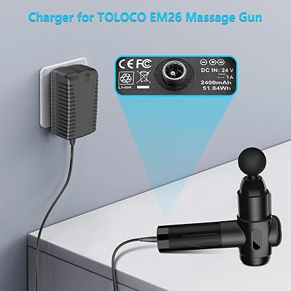 24V Charger for TOLOCO EM26 / AERLANG EM13 / Darkiron EM31 / Hypervolt 53000 001-00 42000 038-00 Massage Gun Replacement