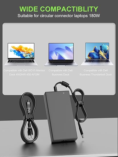 180W 130W Power Adapter Compatible with Dell Dock WD15 WD19 WD19S WD19TB WD22TB4 SD25 WD25 D6000 TB15 TB16 K16A SD25TB4