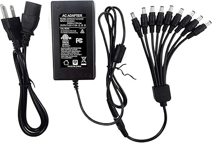 Security Camera Power Adapter with 9-Way Power Splitter, 12V 5A 100V-240V 2.1x5.5mm Power Supply, Compatible with Lorex,