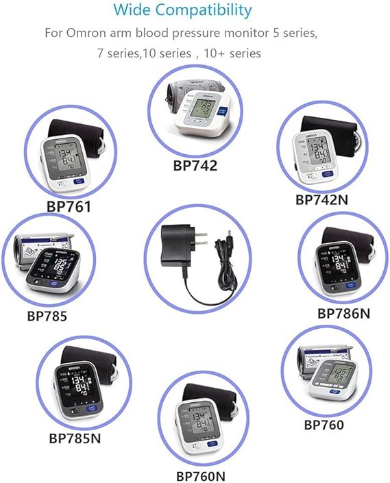 AC Adapter for Omron Healthcare Upper Arm Blood Pressure Monitor 5, 7,10 Series - Power Supply Charge Cord Replacement f