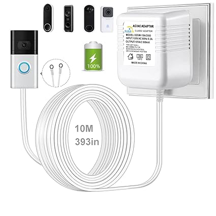Visual Doorbell Power Adapter 18V 500mA Compatible with Ring Nest Eufy Wyze Arlo Wireless Video doorbell (393in/10M Cabl