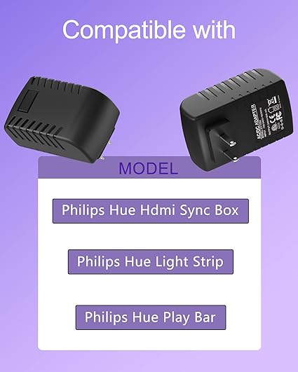 Philips Hue Compatible 24V DC Power Supply - For Hue Play Bar, Light Strip Plus, HDMI Sync Box, Light Bulb Accessory Co