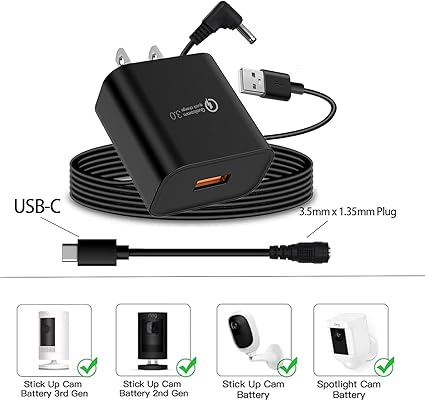 Adapter Cable Compatible with for Ring Stick Up Cam 3rd/2nd Gen (Battery/Plug-in) & Pan-Tilt Cam – 13.1ft Outdoor/Indoor