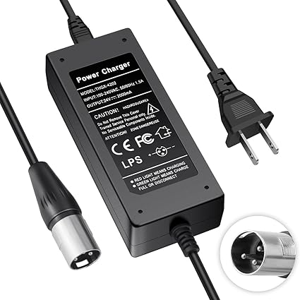 24V 2A 3-Pin XLR Electric Scooter Battery Charger for Go-Go Elite Traveller Plus HD US, Pride Mobility Scooter, Ezip Mou