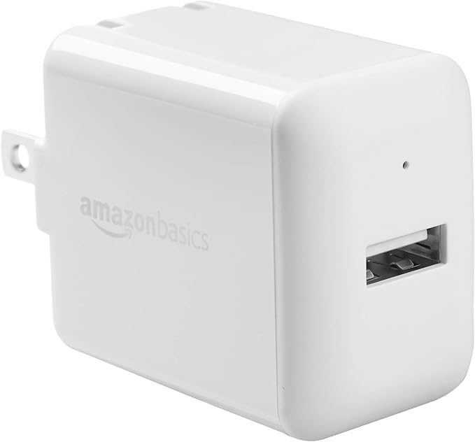 Amazon Basics 12W One Port USB-A Portable Wall Charger (2.4A) for Phones (iPhone 16/15/14/13/12/11/X, Samsung, and more)